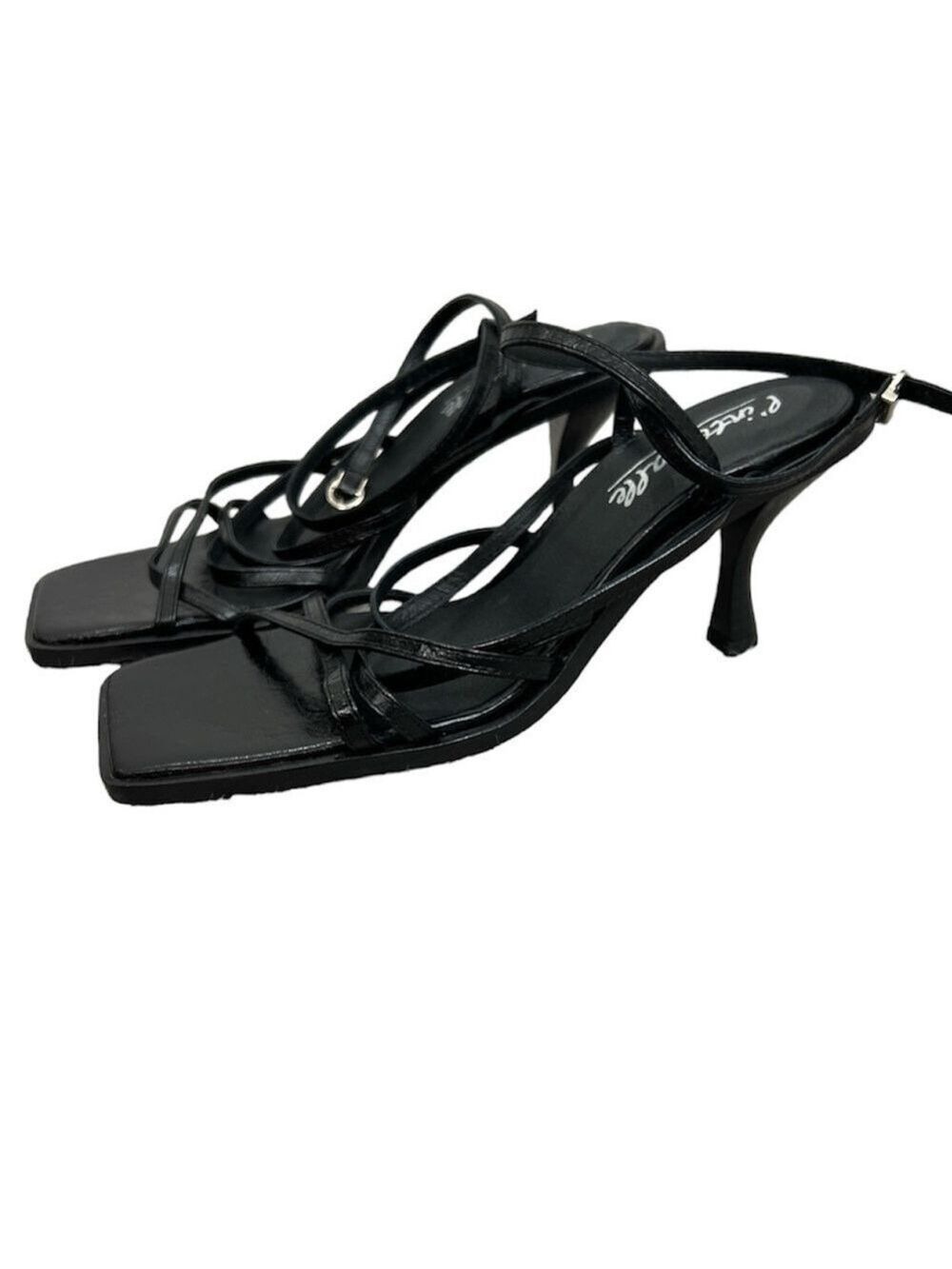 L'Intervalle Montreal black leather square toe strappy heel sandals 40